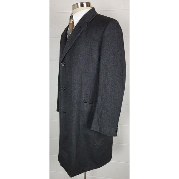 Vintage 50s-60s Charcoal Gray Herringbone Kasheen Kashmir Overcoat Scotland‎ 40R - Picture 5 of 10